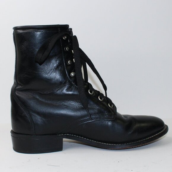 Laredo Black Leather Roper Kiltie Western Ankle Boots (9 US) - Picture 4 of 11